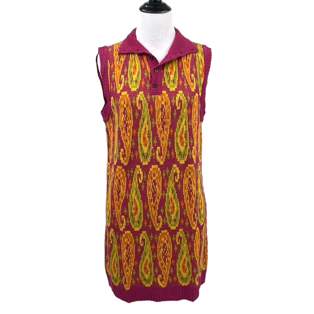 Anne Pinkerton Dress Women’s Medium Vintage Go-Go Girl Mini Pink‎ Paisley Knit